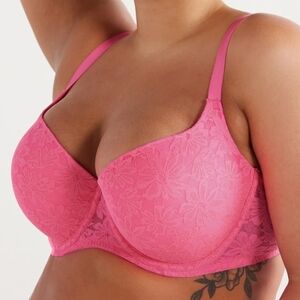 NWT Women's All Over Lace Push Up Bra With Sugarcup Pink
